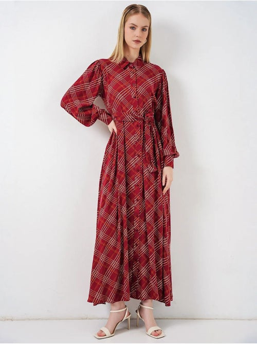Vestido camisero midi a cuadros con cierre de botones bdart - Kiabi
