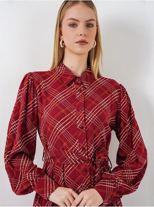 Vestido camisero midi a cuadros con cierre de botones bdart - Kiabi