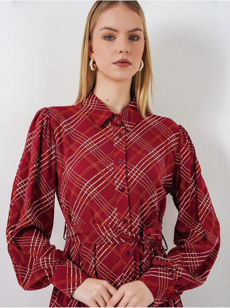 Vestido camisero midi a cuadros con cierre de botones bdart Rojo burdeos - Kiabi