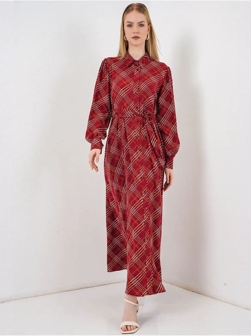 Vestido camisero midi a cuadros con cierre de botones bdart - Kiabi