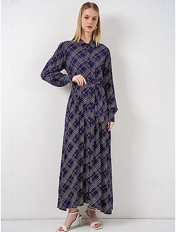 Vestido camisero midi a cuadros con cierre de botones bdart