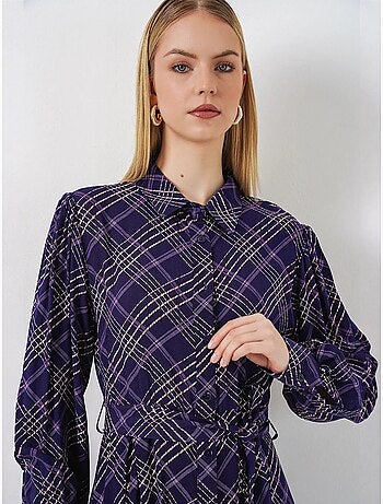 Vestido camisero midi a cuadros con cierre de botones bdart