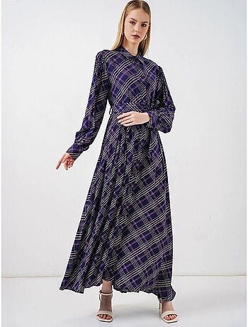 Vestido camisero midi a cuadros con cierre de botones bdart