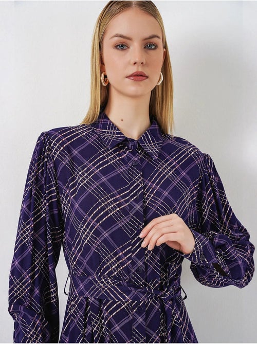 Vestido camisero midi a cuadros con cierre de botones bdart - Kiabi