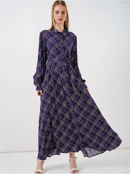 Vestido camisero midi a cuadros con cierre de botones bdart - Kiabi