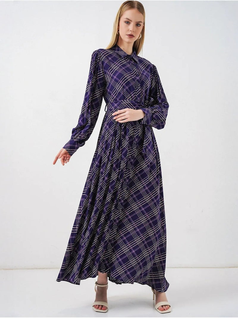 Vestido camisero midi a cuadros con cierre de botones bdart Violeta berenjena - Kiabi