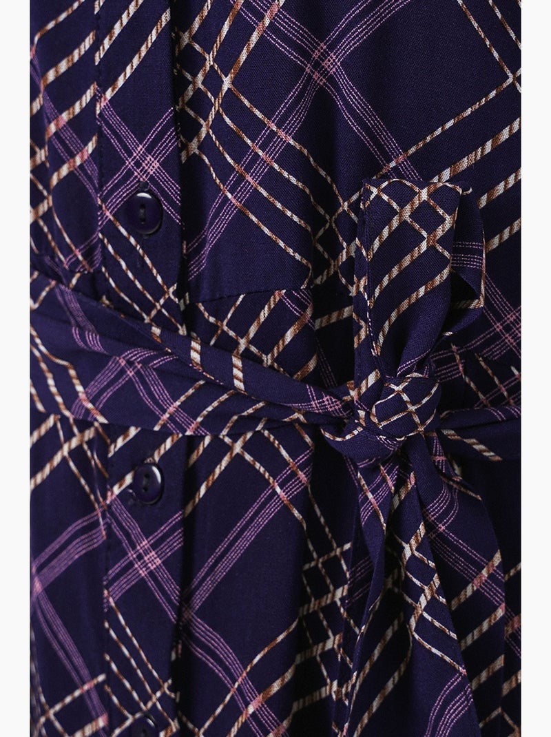 Vestido camisero midi a cuadros con cierre de botones bdart Violeta berenjena - Kiabi