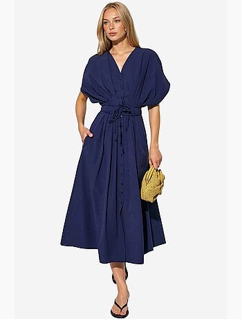 Vestido camisero midi casual con cuello en v busem