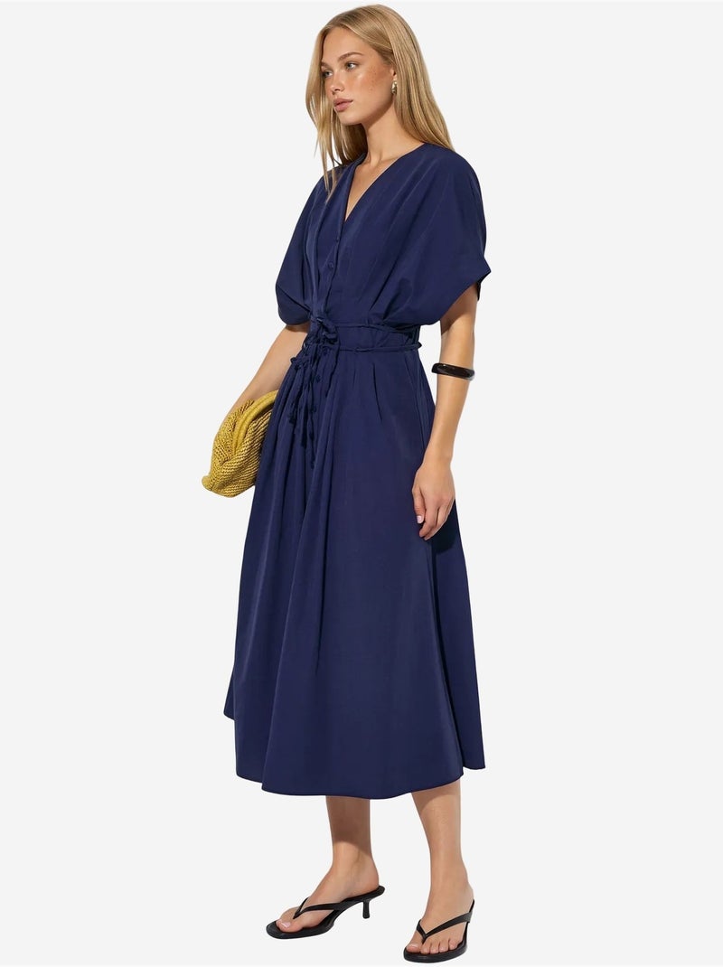 Vestido camisero midi casual con cuello en v busem Azul marino - Kiabi