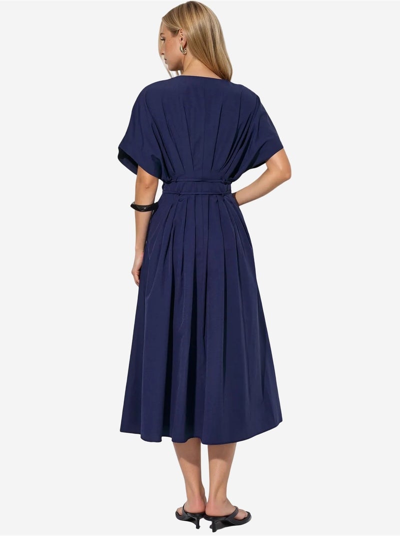 Vestido camisero midi casual con cuello en v busem Azul marino - Kiabi