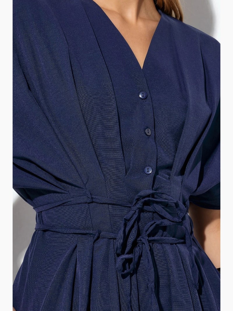 Vestido camisero midi casual con cuello en v busem Azul marino - Kiabi