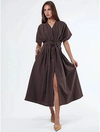 Vestido camisero midi casual con cuello en v busem