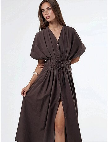 Vestido camisero midi casual con cuello en v busem