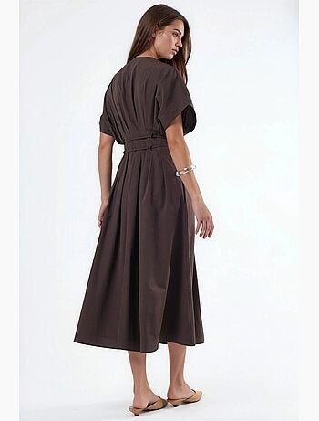 Vestido camisero midi casual con cuello en v busem