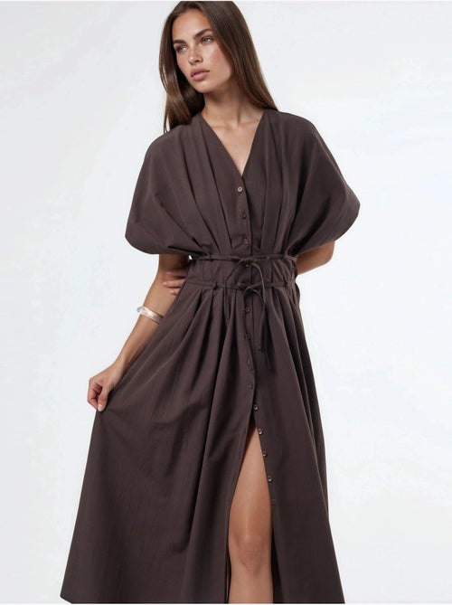 Vestido camisero midi casual con cuello en v busem - Kiabi Vestido camisero midi casual con cuello en v busem - Kiabi