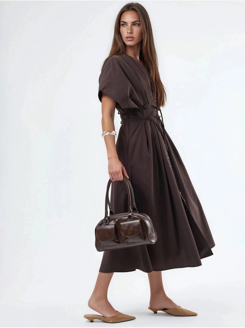 Vestido camisero midi casual con cuello en v busem Marrón oscuro - Kiabi