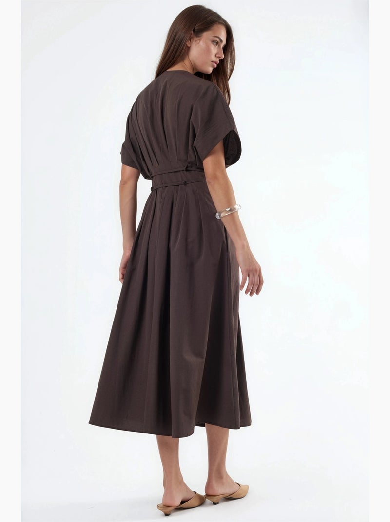 Vestido camisero midi casual con cuello en v busem Marrón oscuro - Kiabi