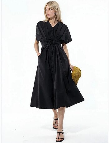 Vestido camisero midi casual con cuello en v busem