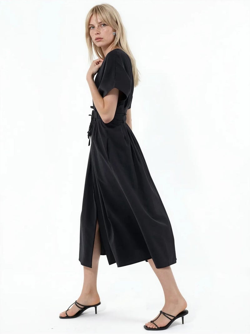 Vestido camisero midi casual con cuello en v busem Negro - Kiabi