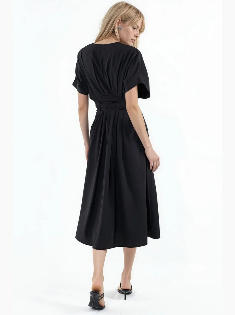 Vestido camisero midi casual con cuello en v busem Negro - Kiabi
