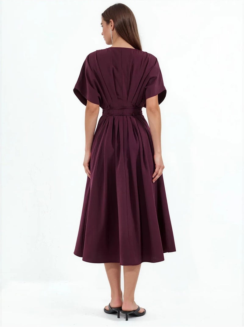 Vestido camisero midi casual con cuello en v busem Rojo burdeos - Kiabi