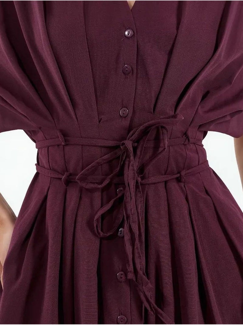 Vestido camisero midi casual con cuello en v busem Rojo burdeos - Kiabi