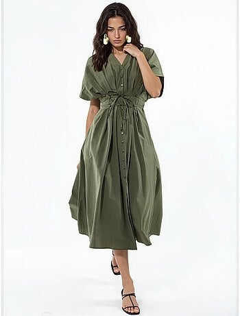 Vestido camisero midi casual con cuello en v busem