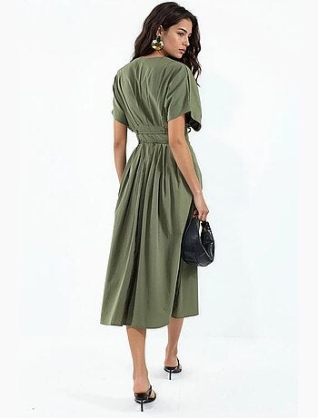 Vestido camisero midi casual con cuello en v busem