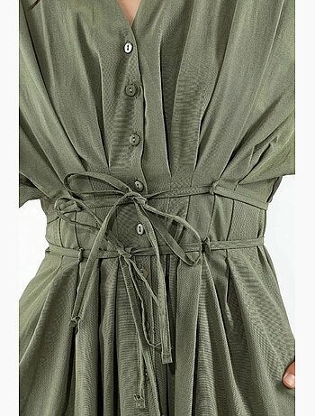 Vestido camisero midi casual con cuello en v busem
