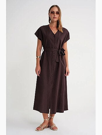 Vestido camisero midi con cierre de lazo y detalles de accesorios mixray