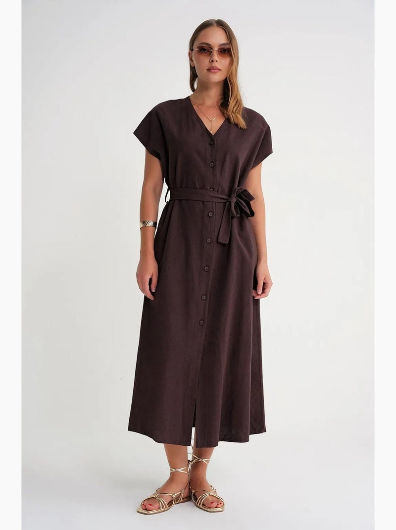 Vestido camisero midi con cierre de lazo y detalles de accesorios mixray Marrón claro - Kiabi
