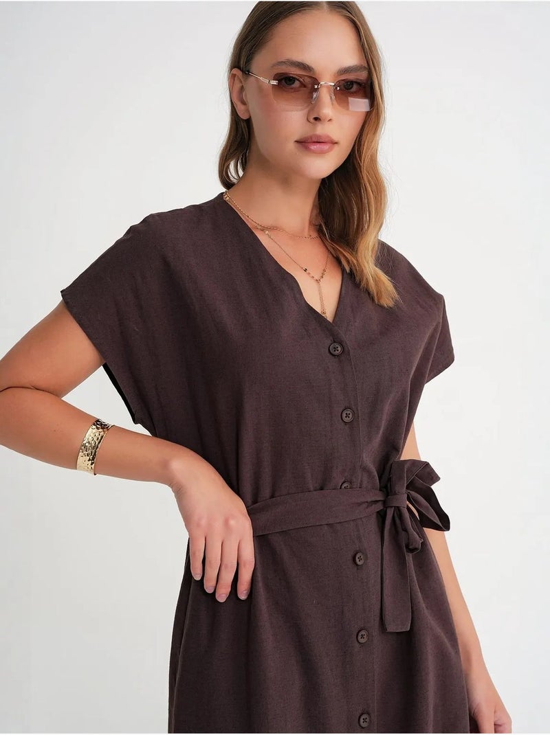Vestido camisero midi con cierre de lazo y detalles de accesorios mixray Marrón claro - Kiabi