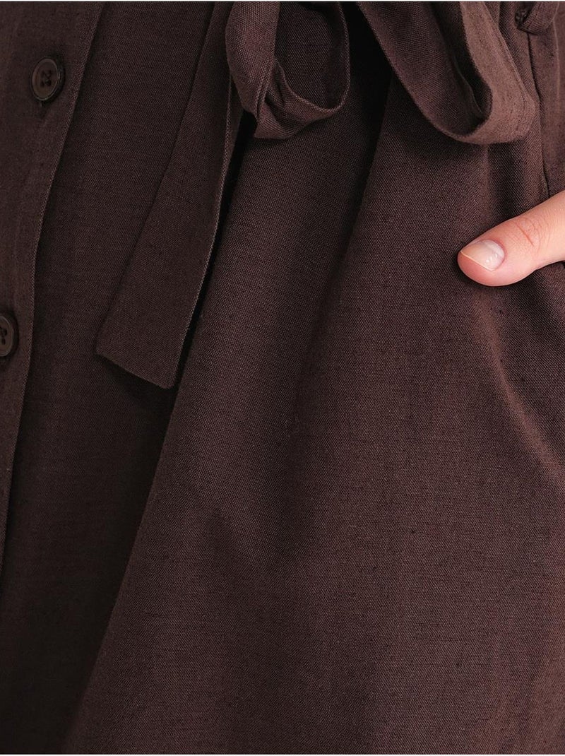 Vestido camisero midi con cierre de lazo y detalles de accesorios mixray Marrón claro - Kiabi