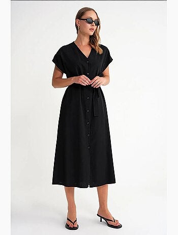 Vestido camisero midi con cierre de lazo y detalles de accesorios mixray