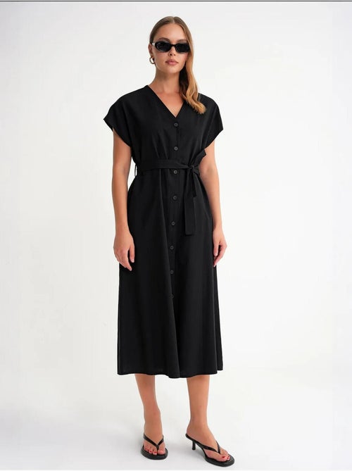 Vestido camisero midi con cierre de lazo y detalles de accesorios mixray - Kiabi