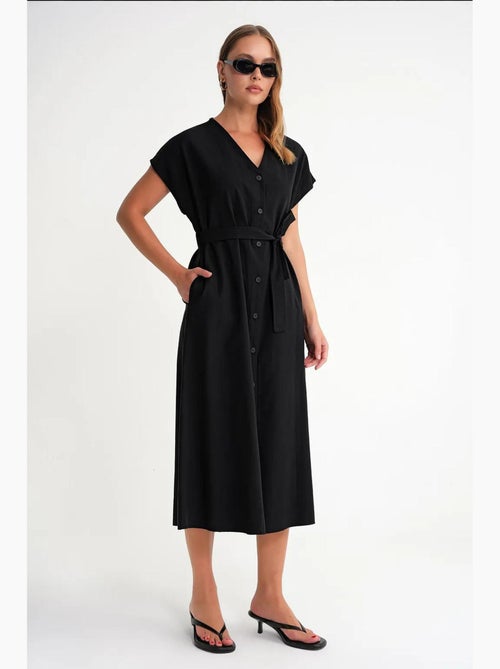 Vestido camisero midi con cierre de lazo y detalles de accesorios mixray - Kiabi