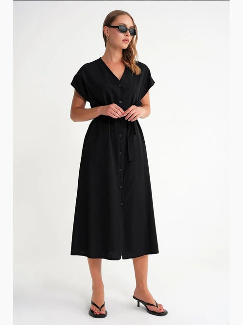 Vestido camisero midi con cierre de lazo y detalles de accesorios mixray - Kiabi