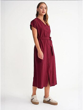 Vestido camisero midi con cierre de lazo y detalles de accesorios mixray