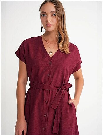Vestido camisero midi con cierre de lazo y detalles de accesorios mixray