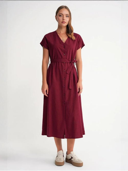 Vestido camisero midi con cierre de lazo y detalles de accesorios mixray - Kiabi Vestido camisero midi con cierre de lazo y detalles de accesorios mixray - Kiabi