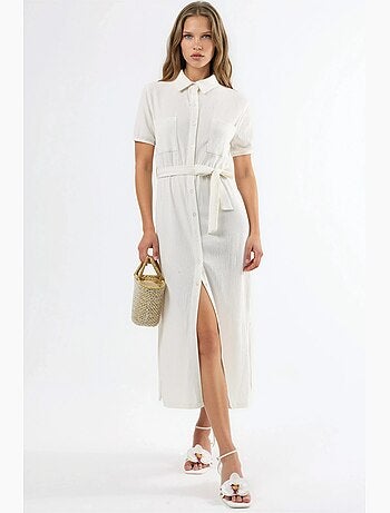 Vestido camisero midi con cinturón busem
