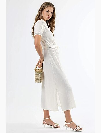 Vestido camisero midi con cinturón busem