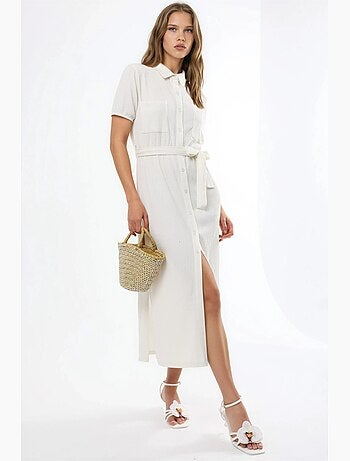 Vestido camisero midi con cinturón busem