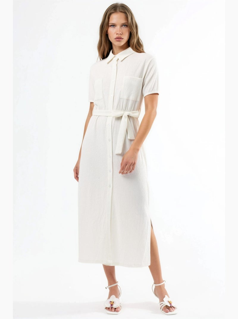 Vestido camisero midi con cinturón busem Blanco - Kiabi