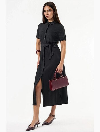 Vestido camisero midi con cinturón busem