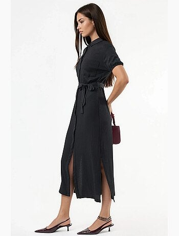 Vestido camisero midi con cinturón busem
