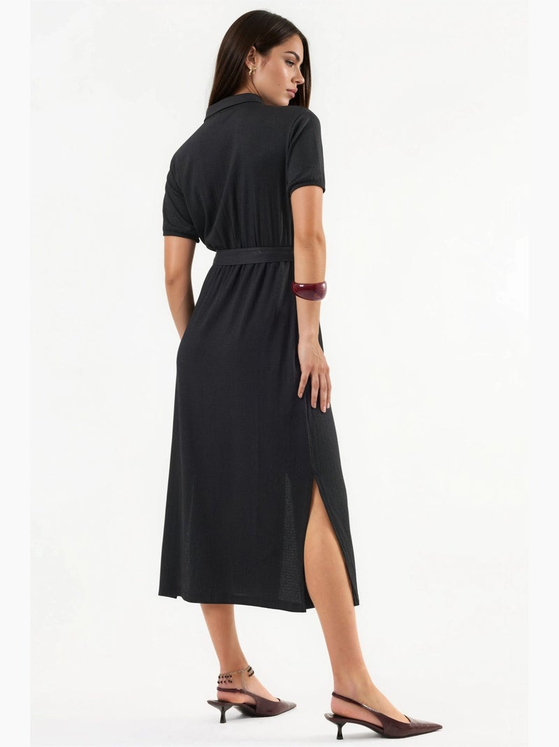 Vestido camisero midi con cinturón busem Negro - Kiabi
