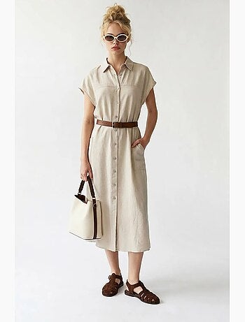 Vestido camisero midi con cinturón mixray