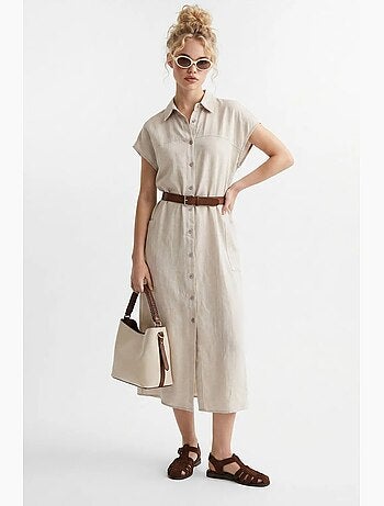 Vestido camisero midi con cinturón mixray