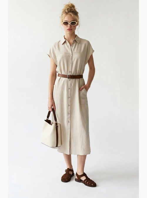 Vestido camisero midi con cinturón mixray - Kiabi Vestido camisero midi con cinturón mixray - Kiabi